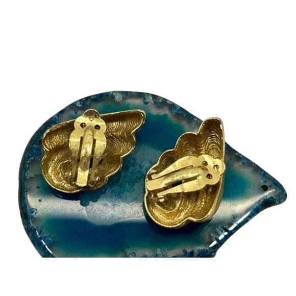 Vintage Givenchy Gold Clip Earrings Abstract Sculptural Signed - Picture 2 of 3